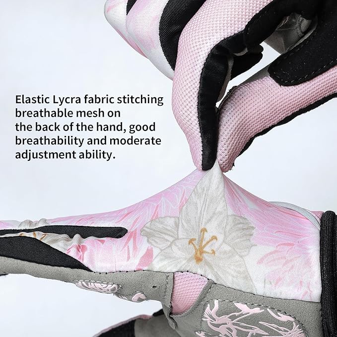 DuShow Bike Gloves for Women Cycling,Pink Floral Workout Gloves Women,Full Finger Biking Driving Riding Gloves for Women,Gel Padded Touch Screen Gym Gloves