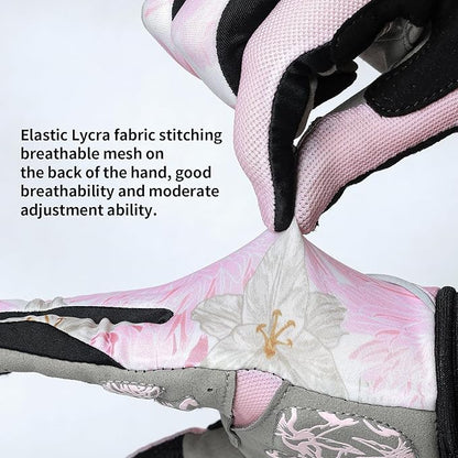 DuShow Bike Gloves for Women Cycling,Pink Floral Workout Gloves Women,Full Finger Biking Driving Riding Gloves for Women,Gel Padded Touch Screen Gym Gloves