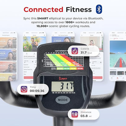 Sunny Health & Fitness Smart Upright Elliptical w/Pulse Sensor Built-in, Indoor Full-Body Cross-Training & Cardio Exercise Machine for Home, Free SunnyFit App Connection