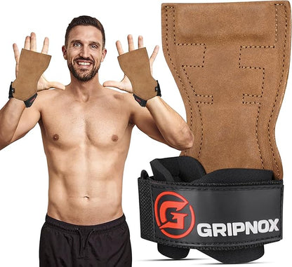 Premium Weight Lifting Grips & Straps for Deadlifts & Powerlifting – Anti-Slip Leather and Rubber Grip with Padded Wrist Wrap Support –
