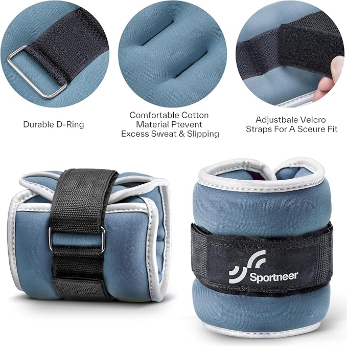 Sportneer Ankle Weights Wrist Weights Pair of 1/2/4/6/10 LBS for Men Women Kids Strength Training Wrist and Ankle Weights Set with Reflective Strips for Dancing Running Walking Fitness Workout Gym