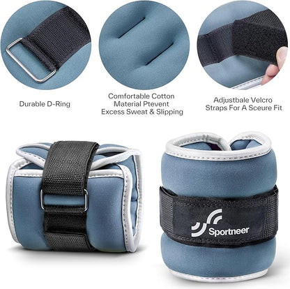 Sportneer Ankle Weights Wrist Weights Pair of 1/2/4/6/10 LBS for Men Women Kids Strength Training Wrist and Ankle Weights Set with Reflective Strips for Dancing Running Walking Fitness Workout Gym