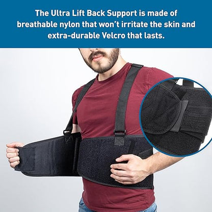 BodySport Ultra Lift Back Support, 3X-Large (64" - 70" Waist) - Heavy-Duty Adjustable Back Brace for Lifting - Lumbar Posture Support Belt with Suspenders in Black