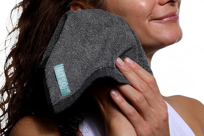 FACESOFT Mini Towels Charcoal 2X PRO Detox Multipack - Double Activated Charcoal - Pulls Toxins and Impurities from Skin - Soft and Absorbent Cotton Exercise Towel - Workout Towel for Sweat - 3 Pc