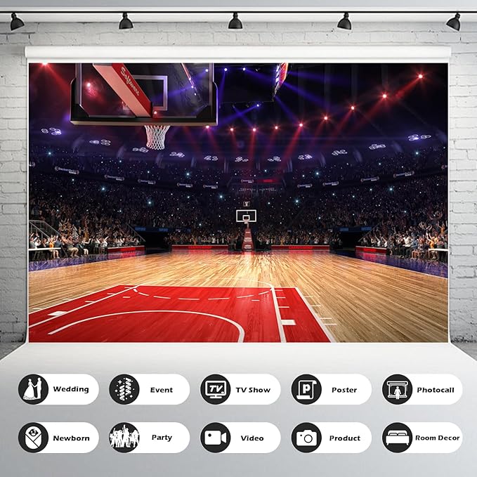 Basketball Backdrop Basketball Court Stadium Stage Photography Background Stadium Lights Fans Sport Arena Background Sports Party Background Basketball Decorations Birthday Banner Props 20x10ft