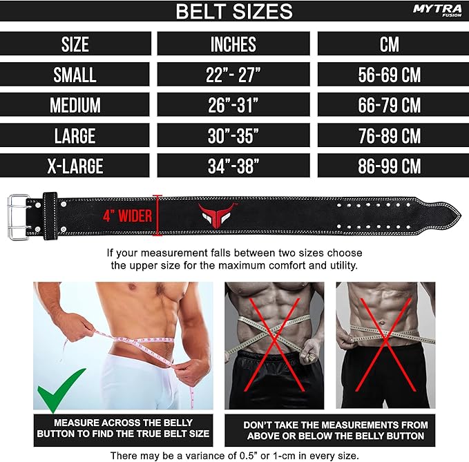 Mytra Fusion Weight Lifting Belt Double Prong Buckle Power Lifting Belt Leather Weightlifting Belt for Training Gym Workout
