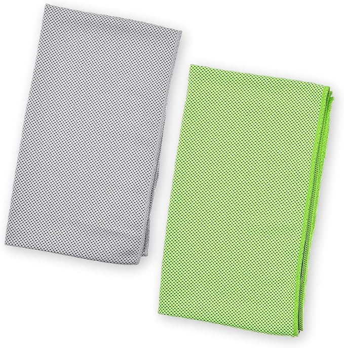 Kare & Kind 2 Pack Evaporative Cooling Towel, 12x40 inch chill pat for Sports, Workout, Fitness, Gym, Yoga, Pilates, Travel, Camping & More (Green, Gray)