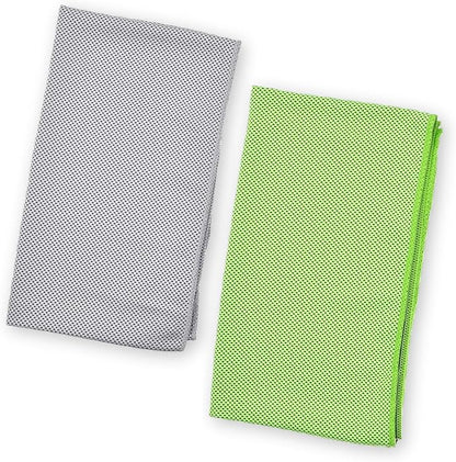 Kare & Kind 2 Pack Evaporative Cooling Towel, 12x40 inch chill pat for Sports, Workout, Fitness, Gym, Yoga, Pilates, Travel, Camping & More (Green, Gray)