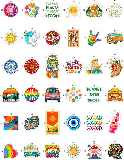 100Pcs Hippie Stickers for Phones, Water Bottles, Groovy Stickers Bulk for Laptop, for Water Bottle - Hippie Gifts, Party Supplies & Decoration - Gift for Women & Men