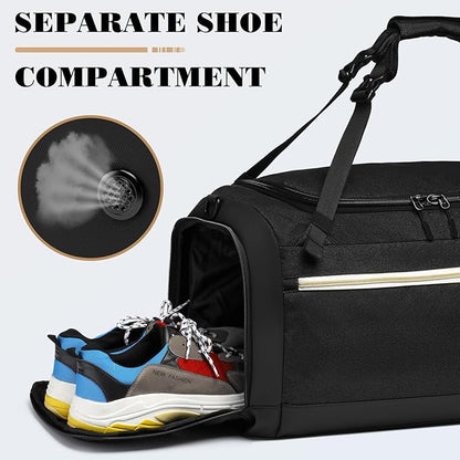 Gym Bags for Men with Shoes Compartment & Wet Pocket 4 Way Large Sports Duffle Bag Backpack Weekender Overnight Bag for Travel, Fitness, Workout, Birthday Gift for Men, Black