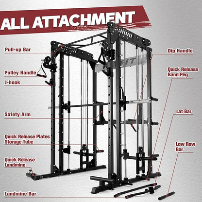 RitFit M1 Pro Smith Machine with Cable Crossover System, Multi-Function Squat Rack Power Cage for Home Gym, Power Rack and Packages