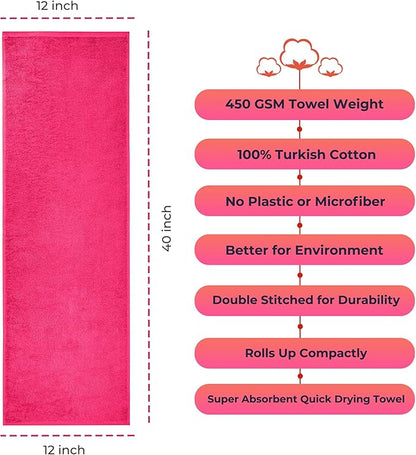 NUKURA 12” x 40” Gym Sweat Towel, 450 GSM, 100% Cotton, High Absorbency, Extra Soft & Quick Dry Workout, Yoga & Fitness Towel – Pink