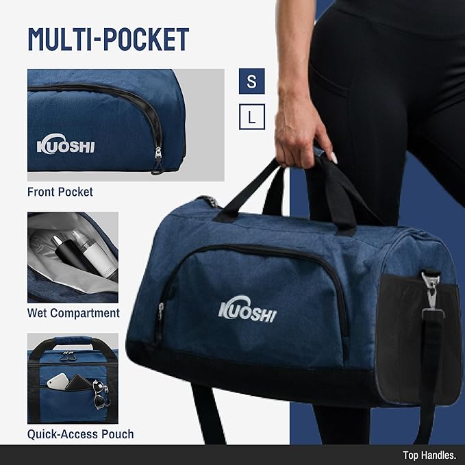 Gym Bag for Men & Women with Shoe Compartment & Wet Pocket, 31L Water Resistant Sports Duffle Bag with Quick-Access Pouch,Multi-Purpose Weekender Overnight Bag