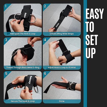 Weight Lifting Straps With D Rings, Padded Lifting Wrist Straps for Weightlifting, Non-Slip Gym Straps for Deadlift, Powerlifting, Cable Machine Workout, Lifting Strap for Gym Strength Training