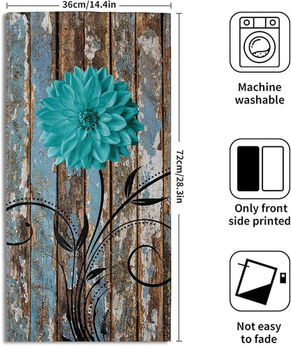 Farmhouse Flower Floral Bathroom Hand Towel Set of 2, Rustic Teal Turquoise Dahlia Fingertip Towel Country Blue Wild Garden Plant Decorative Soft Highly Absorbent Bath Towels for Home Hotel Gym Spa