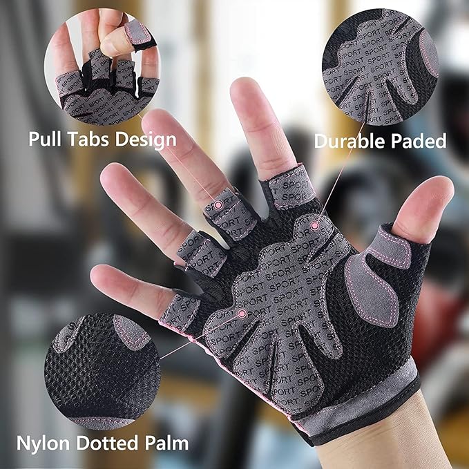 Weight Lifting Gloves for Men Women Gym Half-Finger Glove with Anti Slip Palm Hand Protection for Workout Training, Fitness, Hanging, Pull up, Cycling, Exercise