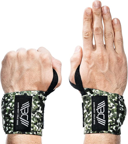 WARM BODY COLD MIND - Weightlifting Wrist Wraps for Cross Training, Powerlifting, Deadlift, Gym, Workout, Exercises & Fitness, Heavy-Duty Wrist Support, Thumb Loop