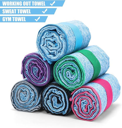 6 Pack Sweat Towels for Men Women Working Out Lightweight Quick-Dry Microfiber Gym Towel for Running Fitness Yoga Tennis Riding Hiking Exercise Fishing(6 Pack(Blue))