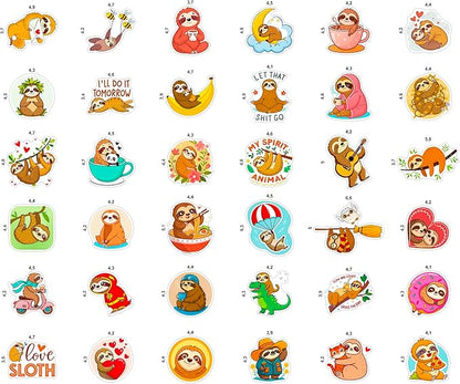 100Pcs Sloth Stickers and Decals for Water Bottle, Laptop - Sloth Gifts, Party Supplies & Decorations - Gift for Women & Men