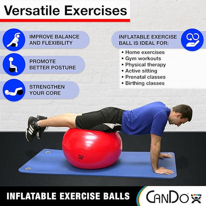 Cando 30-1800 Blue Non-Slip PVC Vinyl Inflatable Exercise Ball, 12" Diameter, 300 lbs Weight Capacity