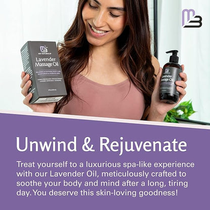 Lavender Sensual Massage Oil with Collagen and Stem Cells, Skin Tightening Therapy for Bum, Thighs, and Belly, Fast-Absorbing Cellulite Oil, 8 fl oz by M3