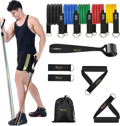 11pcs Resistance Band Set for Home Gym – Heavy Duty Exercise Tube Bands with Handles, Door Anchor & Ankle Straps – Full Body Workout Equipment for Strength Training, Yoga, Pilates, Physical Therapy