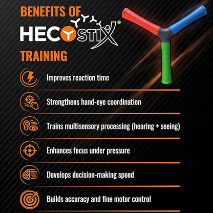 HECOstix Hand-Eye Coordination Trainer (Red/Green/Blue) – Reaction Time & Reflex Tool with Removable Legs | Improves Agility, Focus, & Multisensory Skills | Sports, Fitness, & Fun | All Ages