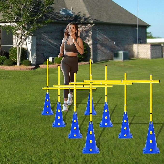 Agility Poles and Hurdles Set Detachable Speed Training Poles Set 8 Training Cones and 12 Agility Poles
