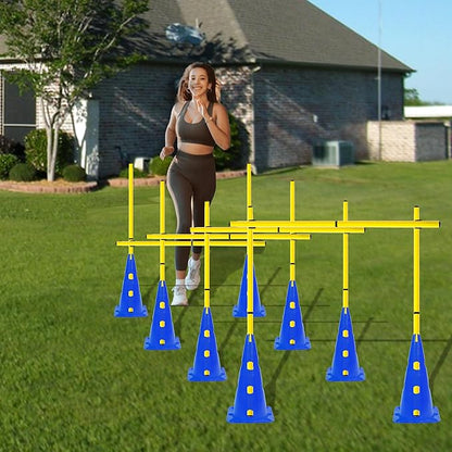 Agility Poles and Hurdles Set Detachable Speed Training Poles Set 8 Training Cones and 12 Agility Poles