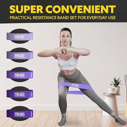 Tribe Lifting Fabric Resistance Bands for Working Out - 5 Exercise Bands Set for Legs and Glutes - Booty Bands for Women and Men - Thick Cloth Workout Bands for Physical Therapy, Hip Training