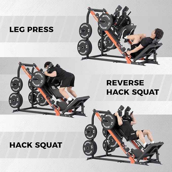 RitFit 3-in-1 Leg Press Hack Squat Machine for Home Gym, 1500LB Capacity, Compact Space-Saving Design with Multiple Hack Squat & Leg Press Angles