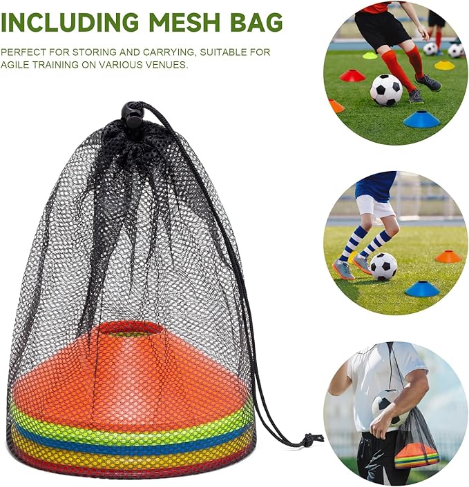 35/65/105 PCS Agility Soccer Cones for Training, Reusable Sports Cones for Drills with Mesh Bag, Training Cones for Soccer Practice, Football, Basketball - Disc Cones Training Equipment