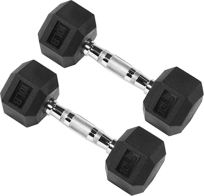 Signature Fitness Rubber Coated Hex Dumbbells Hand Weights for Exercises and Fitness Home Gym, 5-50 lbs, Pairs