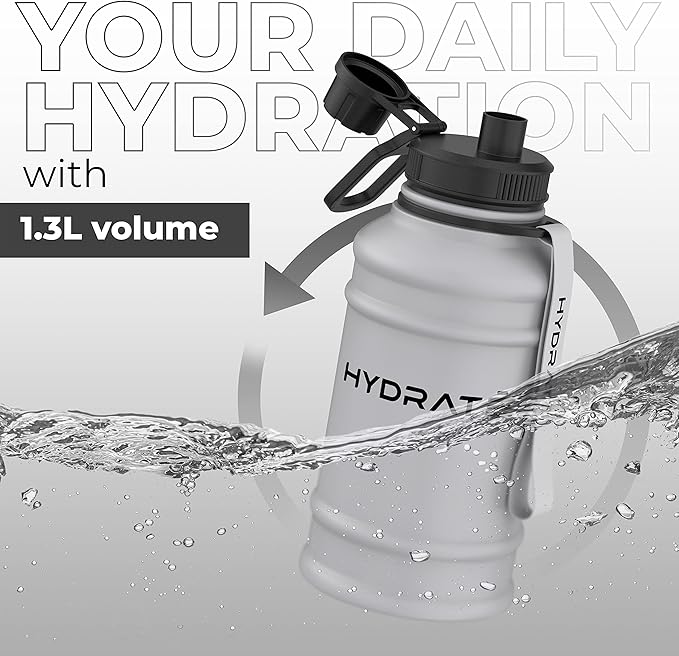HYDRATE 43 Oz Stainless Steel Water Bottle - BPA Free Metal Water Bottle for Gym, Exercise - Water Jug with Convenient Nylon Carrying Strap and Leak-Proof Screw Cap Water Bottles for Men, Women, Adult