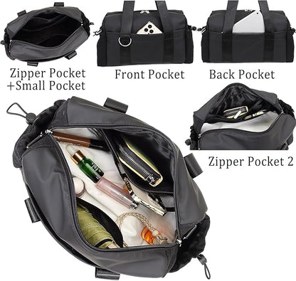 Everyday Mini Gym Bag for Women 2.0, Small Tote with Zipper Compartment Waterproof Travel Duffle Cute Handbag Workout Carry On with Removeable Shoulder Strap & Coin Wallet Easy to Clean - Black