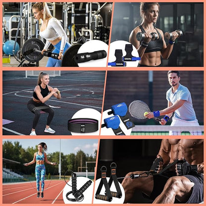 WALITO Barbell Squat Pad Set for Women, 10 Pcs Hip Thrust Gym Equipment with Exercise Handles, Wrist Wraps, Lifting Straps, Booty Band & Jump Rope, Portable Cable Machine Attachments