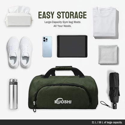 Gym Bag for Men & Women with Shoe Compartment & Wet Pocket, 31L Water Resistant Sports Duffle Bag with Quick-Access Pouch,Multi-Purpose Weekender Overnight Bag