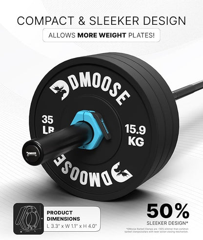DMoose Fitness Barbell Clips 2 Inch (Pair) - Quick Release Olympic Barbell Clamps & Collars with Anti Slip TPR Grip for Secure Weightlifting and Powerlifting - Weight Clips for Bars at Home or Gym