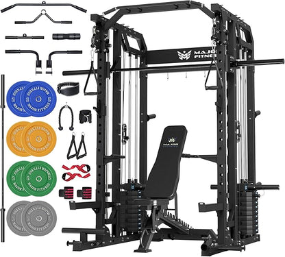 Major Fitness Drone2 Advanced Training Smith Machines– All-in-One Home Gym Squat Rack with Aluminum Pulley Set , Weight Bar, Dual LAT Pull-Down Systems & Cable Crossover Machine for Full-Body Workouts