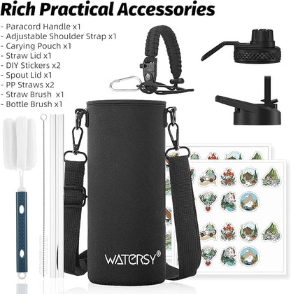 40oz Insulated Water Bottle (Cold for 48 Hrs),BPA Free&Leak Proof,Stainless Steel Water Flask,Water Jug with Straw Spout Lids for Gym,Hiking,Travel,Stainless