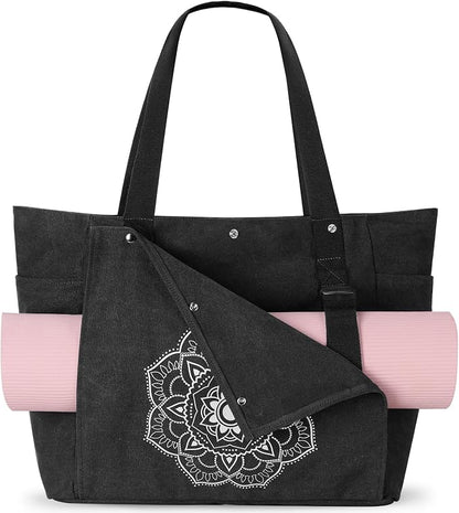 Gonex Yoga Mat Bag, Yoga Gym Bag Tote Bag with Multi Pockets For Women Men, Canvas Yoga Mat Carrier Take in Out Mat Easily For Pilates Travel Workout Office