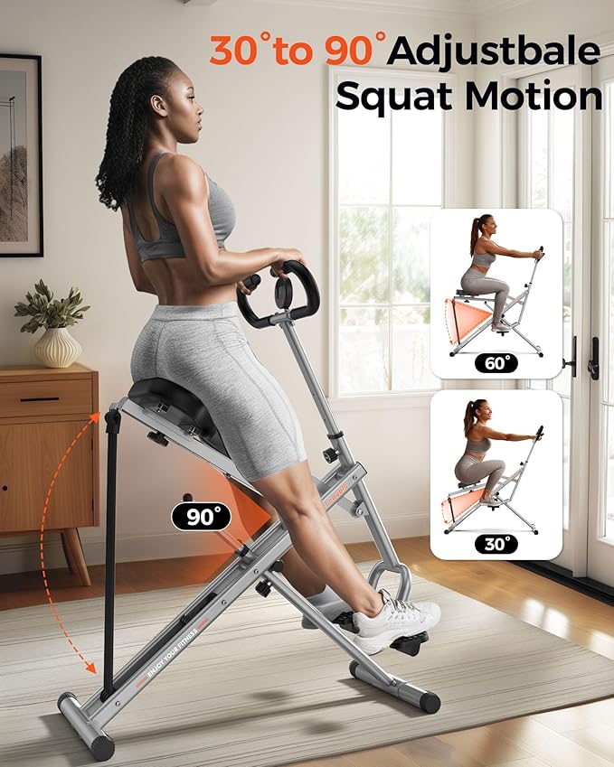 Sportsroyals Squat Machine, Squat Assist Rower for Glutes and Thighs, Foldable Exercise Equipment w/ Four Adjustable Resistance for Home, Full Body Workout Machine