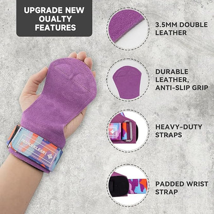 MANUEKLEAR Gym Straps Weight Lifting, Double Leather Lifting Straps for Men Deadlift with Cushion Wrist Loop, Gym Lifting Wrist Wraps for Weightlifting