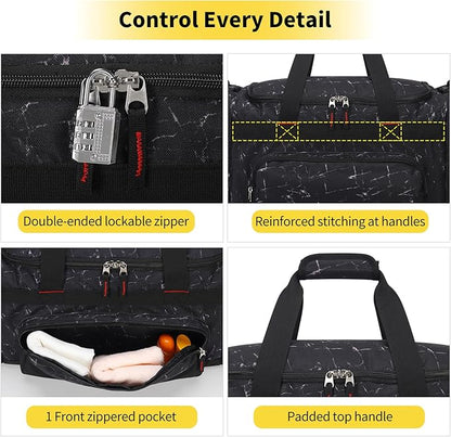 Gym Bag 22 inch Sport Duffle Bag for Men - 55L Weekender Duffel Bag for Travel 22“×12”×13“ - Marble Black