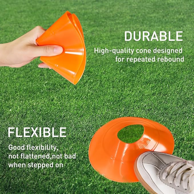 25 Pack Soccer Training Cones, Agility Disc Sports Cones with Carry Bag and Holder, Plastic Football Cones for Drills, Sports Training, Basketball, Coaching, Practice Equipment, 5 Color