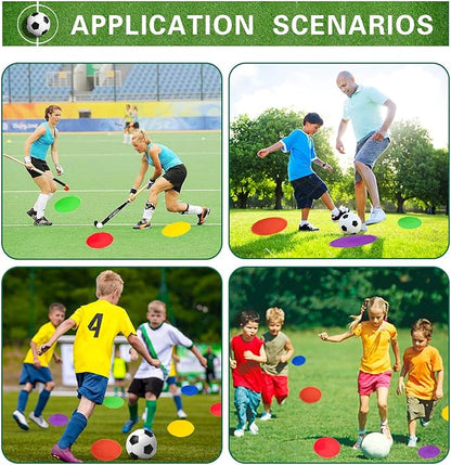 4 inch/9 Inch Colored Poly Spot Marker 12 Pcs, Non-Slip Rubber Agility Markers Flat Field Cones Floor Dots for Football, Basketball Training Markers, Dance Practice and Drills with Flat Cones Points