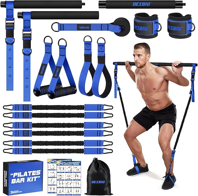 Pilates Bar Kit with Resistance Bands for Working Out, 210lbs Heavy Resistance Bands with Handles, Pilates Equipment with Resistance Band Bar for Men Women, Home Gym Full Body Workout Equipment