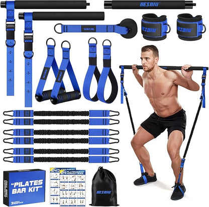 Pilates Bar Kit with Resistance Bands for Working Out, 210lbs Heavy Resistance Bands with Handles, Pilates Equipment with Resistance Band Bar for Men Women, Home Gym Full Body Workout Equipment