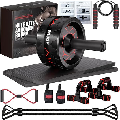 Readaeer Ab Roller Wheel, Ab Exercise Wheels Kit with Ab Roller, Resistance Bands, Knee Mat, Jump Rope, Push-Up Bar
