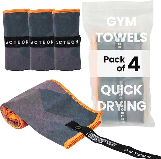 Acteon Microfiber Gym Towels 4 Pack, Quick Dry Odor Free Workout Towels for Men and Women, Super Absorbent Sports Sweat Towel for Gym, Yoga, Running, Travel, 16 x 30.5 Inch